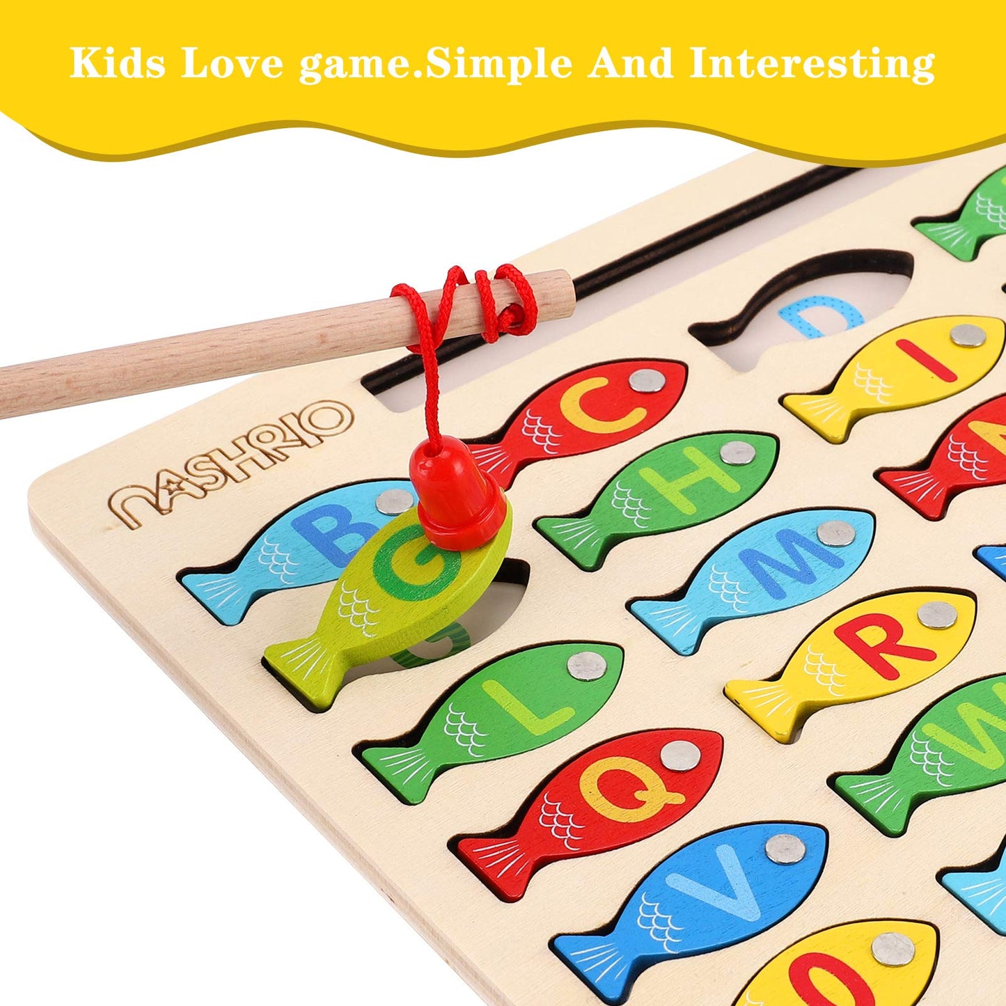 NASHRIO Magnetic Wooden Fishing Game for Toddlers — ABC & Numbers Learning Toy