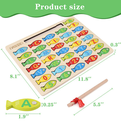 NASHRIO Magnetic Wooden Fishing Game for Toddlers — ABC & Numbers Learning Toy