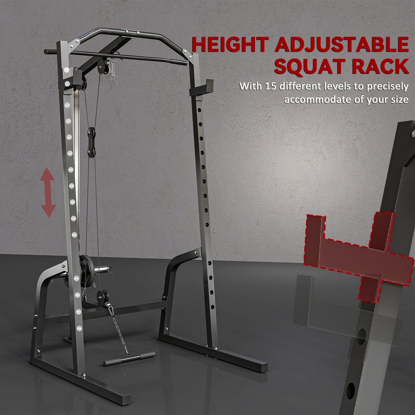 SPORTNOW Power Cage Power Rack with 15-Level Squat Rack, Cable Pulley System, Lat Pulldown & Pull Up Bar