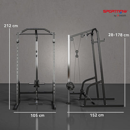 SPORTNOW Power Cage Power Rack with 15-Level Squat Rack, Cable Pulley System, Lat Pulldown & Pull Up Bar