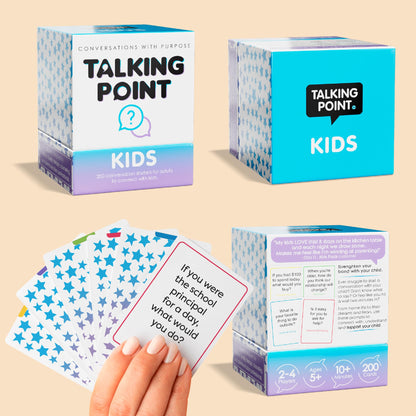 Talking Point Cards – 200 Kids Conversation Cards for Family Dinners & Road Trips