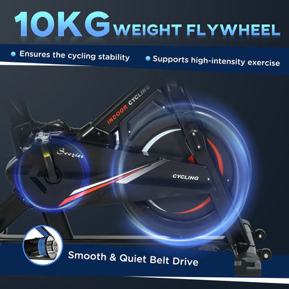 HOMCOM Stationary Exercise Bike, 10kg Flywheel Cycling Machine with Adjustable Resistance, LCD Monitor, Phone and Bottle Holder for Home Gym Office Cardio Workout Aerobic Training