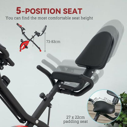 SPORTNOW Folding Exercise Bike with Arm Bands and Hand Pulse Sensor, Red