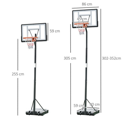 Height Adjustable Basketball Hoop - Freestanding, Wheels, High Quality 255-305cm