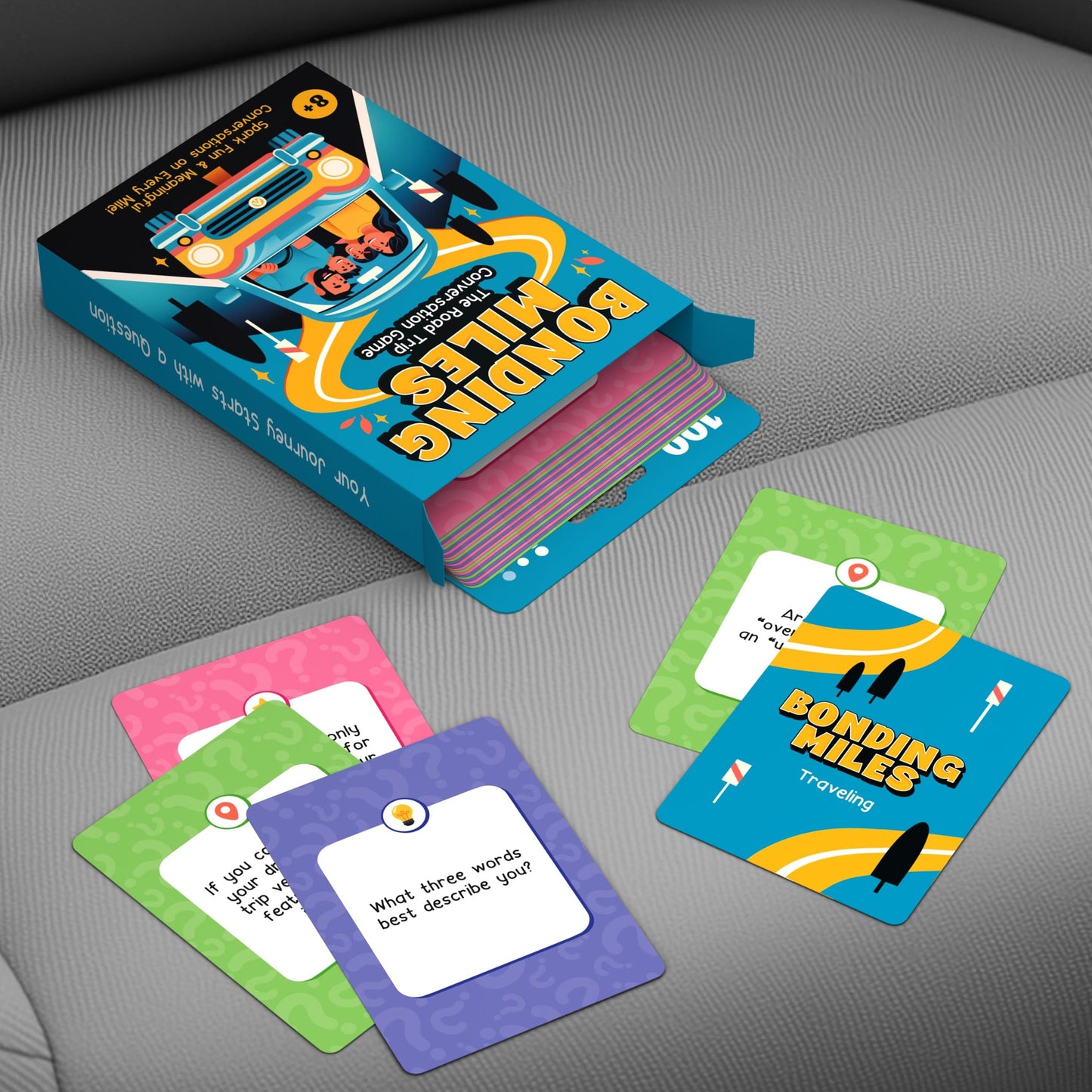 WELL BALANCED Bonding Miles - Road Trip Conversation Card Game for Kids, Teens and Adults | Travel Essentials
