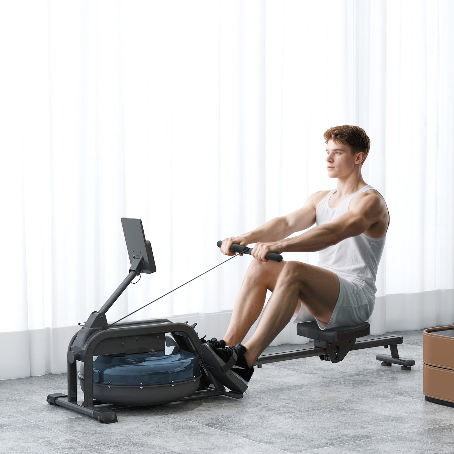 SPORTNOW Water Rowing Machine with Wheels, Vertical Storage, Adjustable Resistance, for Strength, Cardio Training