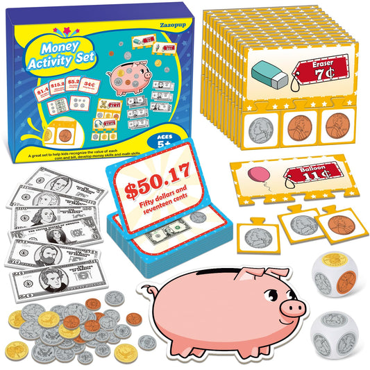 Zazopup Pretend Money Set for Kids — Learning Coins, Bills & Math Games