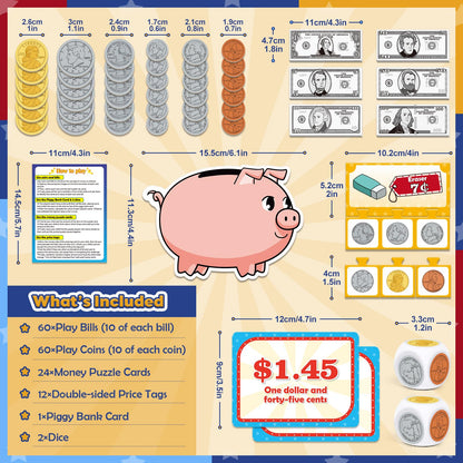 Zazopup Pretend Money Set for Kids — Learning Coins, Bills & Math Games